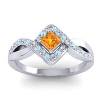 Citrine Fashion Ring In 14k White Gold With Lab Diamond And Aquamarine – Bhrami Dainty Ring