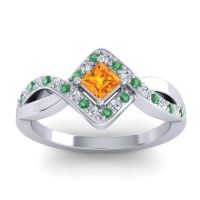 Citrine Fashion Ring In 14k White Gold With Emerald And Diamond – Bhrami Dainty Ring