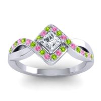 Diamond Fashion Ring In 14k White Gold With Peridot And Pink Tourmaline – Bhrami Dainty Ring