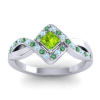 Peridot Fashion Ring In 14k White Gold With Emerald And Aquamarine – Bhrami Dainty Ring