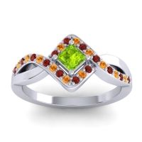 Peridot Fashion Ring In 18k White Gold With Garnet And Citrine – Bhrami Dainty Ring