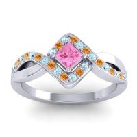 Pink Tourmaline Fashion Ring In 18k White Gold With Aquamarine And Citrine – Bhrami Dainty Ring