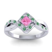 Pink Tourmaline Fashion Ring In 14k White Gold With Lab Diamond And Emerald – Bhrami Dainty Ring