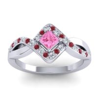 Pink Tourmaline Fashion Ring In 14k White Gold With Lab Diamond And Ruby – Bhrami Dainty Ring