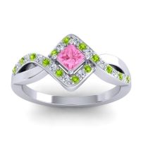 Pink Tourmaline Fashion Ring In 14k White Gold With Peridot And Diamond – Bhrami Dainty Ring