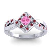 Pink Tourmaline Fashion Ring In 14k White Gold With Ruby And Lab Diamond – Bhrami Dainty Ring