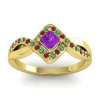 Amethyst Fashion Ring In 18k Yellow Gold With Emerald And Ruby – Bhrami Dainty Ring