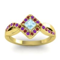 Aquamarine Fashion Ring In 14k Yellow Gold With Ruby And Amethyst – Bhrami Dainty Ring