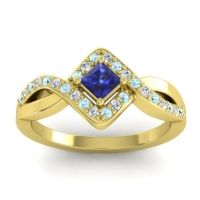 Blue Sapphire Fashion Ring In 14k Yellow Gold With Aquamarine And Diamond – Bhrami Dainty Ring