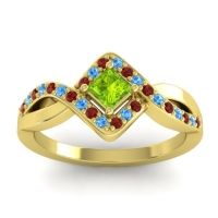 Peridot Fashion Ring In 18k Yellow Gold With Garnet And Swiss Blue Topaz – Bhrami Dainty Ring