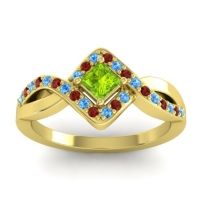 Peridot Fashion Ring In 18k Yellow Gold With Swiss Blue Topaz And Garnet – Bhrami Dainty Ring