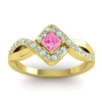 Pink Tourmaline Fashion Ring In 14k Yellow Gold With Aquamarine And Diamond – Bhrami Dainty Ring