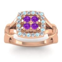 Amethyst Fashion Ring In 14K Rose Gold With Lab Diamond And Aquamarine – Pattaka Simple Ring
