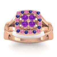 Amethyst Fashion Ring In 14K Rose Gold With Pink Tourmaline And Blue Sapphire – Pattaka Simple Ring
