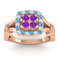 Amethyst Fashion Ring In 14K Rose Gold With Swiss Blue Topaz And Aquamarine – Pattaka Simple Ring