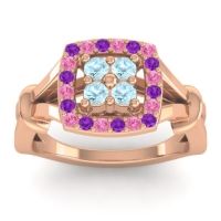 Aquamarine Fashion Ring In 14K Rose Gold With Amethyst And Pink Tourmaline – Pattaka Simple Ring