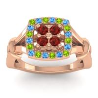 Garnet Fashion Ring In 14K Rose Gold With Peridot And Swiss Blue Topaz – Pattaka Simple Ring