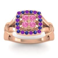 Pink Tourmaline Fashion Ring In 14K Rose Gold With Amethyst And Blue Sapphire – Pattaka Simple Ring