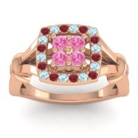 Pink Tourmaline Fashion Ring In 14K Rose Gold With Ruby And Aquamarine – Pattaka Simple Ring