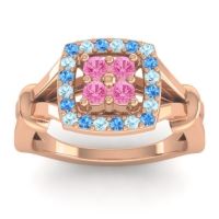 Pink Tourmaline Fashion Ring In 14K Rose Gold With Swiss Blue Topaz And Aquamarine – Pattaka Simple Ring
