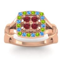 Ruby Fashion Ring In 14K Rose Gold With Swiss Blue Topaz And Peridot – Pattaka Simple Ring