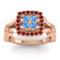 Swiss Blue Topaz Fashion Ring In 14K Rose Gold With Garnet And Ruby – Pattaka Simple Ring