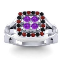 Amethyst Fashion Ring In 14k White Gold With Garnet And Black Onyx – Pattaka Simple Ring