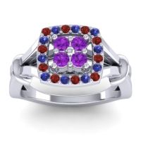 Amethyst Fashion Ring In 14k White Gold With Garnet And Blue Sapphire – Pattaka Simple Ring