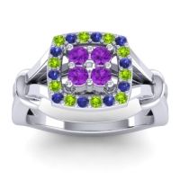 Amethyst Fashion Ring In 14k White Gold With Peridot And Blue Sapphire – Pattaka Simple Ring