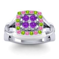 Amethyst Fashion Ring In 14k White Gold With Peridot And Pink Tourmaline – Pattaka Simple Ring