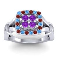 Amethyst Fashion Ring In 14k White Gold With Swiss Blue Topaz And Garnet – Pattaka Simple Ring