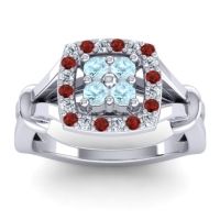 Aquamarine Fashion Ring In 14k White Gold With Lab Diamond And Garnet – Pattaka Simple Ring
