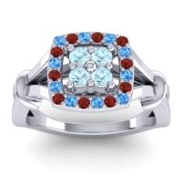 Aquamarine Fashion Ring In 14k White Gold With Swiss Blue Topaz And Garnet – Pattaka Simple Ring