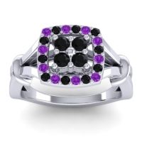 Black Onyx Fashion Ring In 14k White Gold With Amethyst – Pattaka Simple Ring