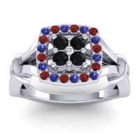 Black Onyx Fashion Ring In 14k White Gold With Blue Sapphire And Garnet – Pattaka Simple Ring