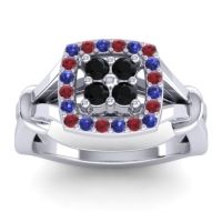 Black Onyx Fashion Ring In 14k White Gold With Blue Sapphire And Ruby – Pattaka Simple Ring