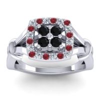 Black Onyx Fashion Ring In 14k White Gold With Lab Diamond And Ruby – Pattaka Simple Ring
