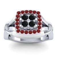 Black Onyx Fashion Ring In 14k White Gold With Garnet – Pattaka Simple Ring