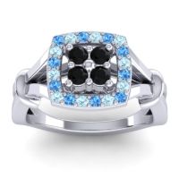 Black Onyx Fashion Ring In 14k White Gold With Swiss Blue Topaz And Aquamarine – Pattaka Simple Ring