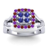 Blue Sapphire Fashion Ring In 14k White Gold With Amethyst And Garnet – Pattaka Simple Ring
