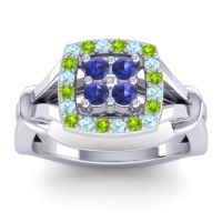 Blue Sapphire Fashion Ring In 14k White Gold With Aquamarine And Peridot – Pattaka Simple Ring