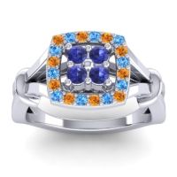Blue Sapphire Fashion Ring In 14k White Gold With Citrine And Swiss Blue Topaz – Pattaka Simple Ring