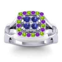 Blue Sapphire Fashion Ring In 14k White Gold With Peridot And Amethyst – Pattaka Simple Ring