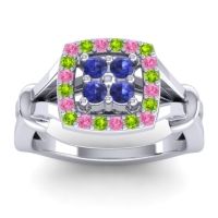 Blue Sapphire Fashion Ring In 14k White Gold With Pink Tourmaline And Peridot – Pattaka Simple Ring
