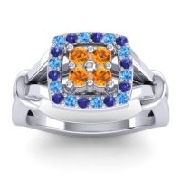 Citrine Fashion Ring In 14k White Gold With Swiss Blue Topaz And Blue Sapphire – Pattaka Simple Ring