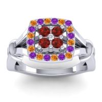 Garnet Fashion Ring In 14k White Gold With Citrine And Amethyst – Pattaka Simple Ring