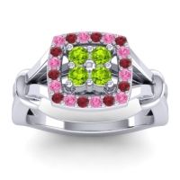Peridot Fashion Ring In 14k White Gold With Pink Tourmaline And Ruby – Pattaka Simple Ring