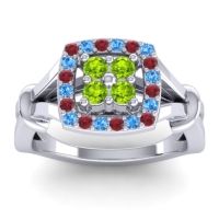 Peridot Fashion Ring In 14k White Gold With Ruby And Swiss Blue Topaz – Pattaka Simple Ring