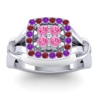 Pink Tourmaline Fashion Ring In 14k White Gold With Amethyst And Ruby – Pattaka Simple Ring