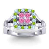 Pink Tourmaline Fashion Ring In 14k White Gold With Aquamarine And Peridot – Pattaka Simple Ring